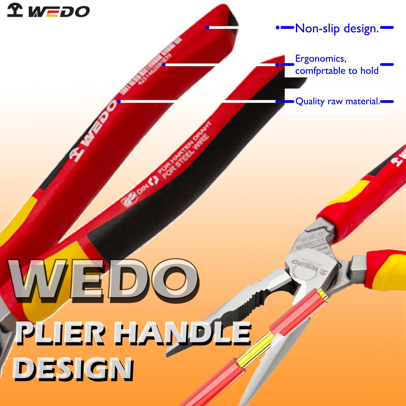 WEDO Pince à bec courbé de 20,3 cm, pince à bec aiguille courbé avec poignées antidérapantes, longueur 220 mm, qualité industrielle