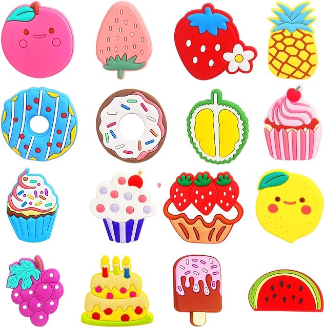 MAX COOK 16Pcs Rubber Fridge Magnets for Kids Cartoon 3D Fruits Dessert Magnetic Toys Toddler Refrigerator Magnets for Kitchen Office Whiteboard Magnets
