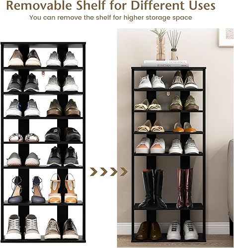 Miniatura 5 de Tangkula Estantería vertical de 8 niveles para zapatos, organizador de esquina que ahorra espacio para 14 pares, almacenamiento estrecho de zapatos