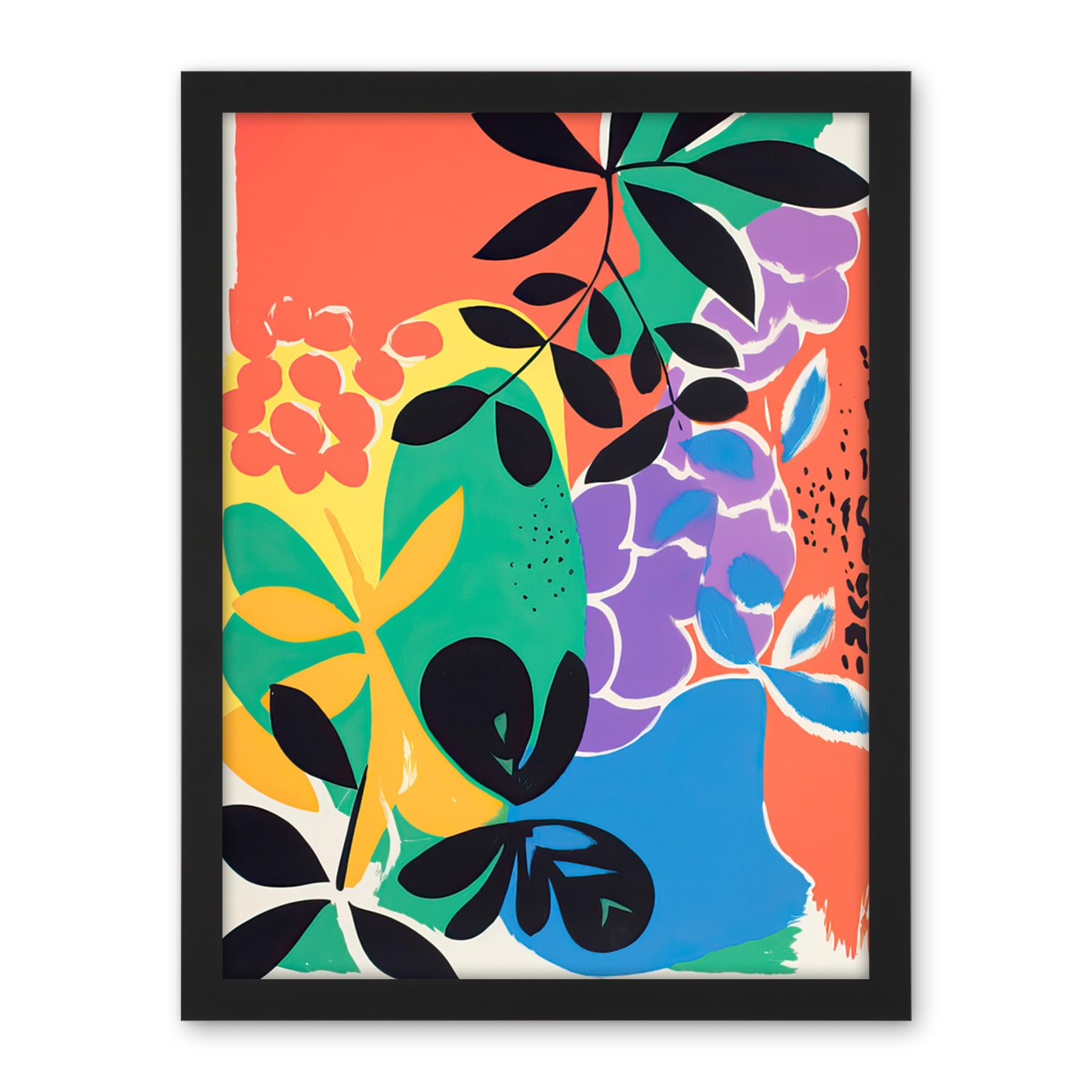 Artery8 Henri Matisse Inspired Plant Shapes Acrylic Painting Abstract Bright Colourful Artwork Framed Wall Art Print 18X24 Inch