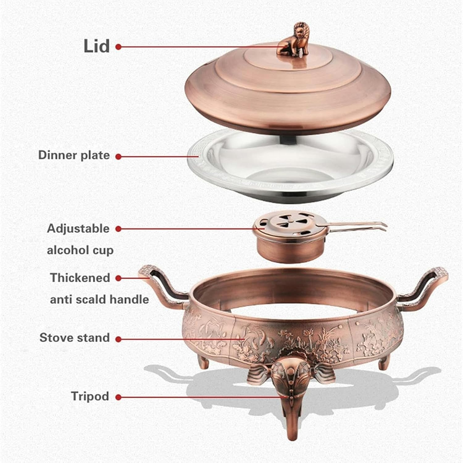 Chafing dish in acciaio inox, piatto gourmet, scaldavivande rotondo con coperchio, contenitore riscaldante, scaldazuppe, set professionale for pranzi condivisi, feste, matrimoni, cene, hotel, buffet(B