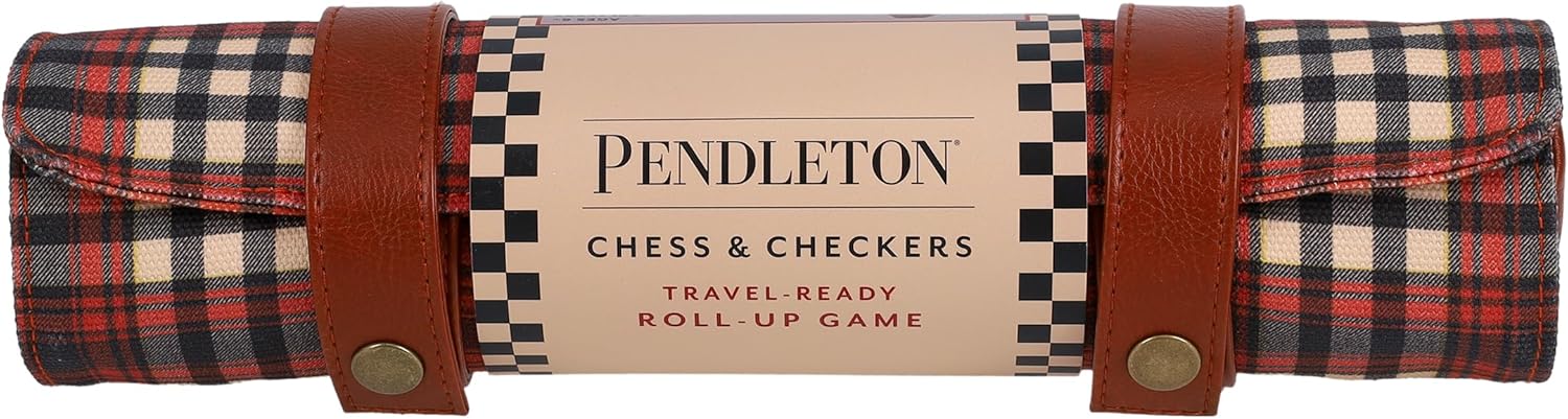 Pendleton Red Black Check Pattern Chess & Checkers - Travel-Ready Roll-Up Game