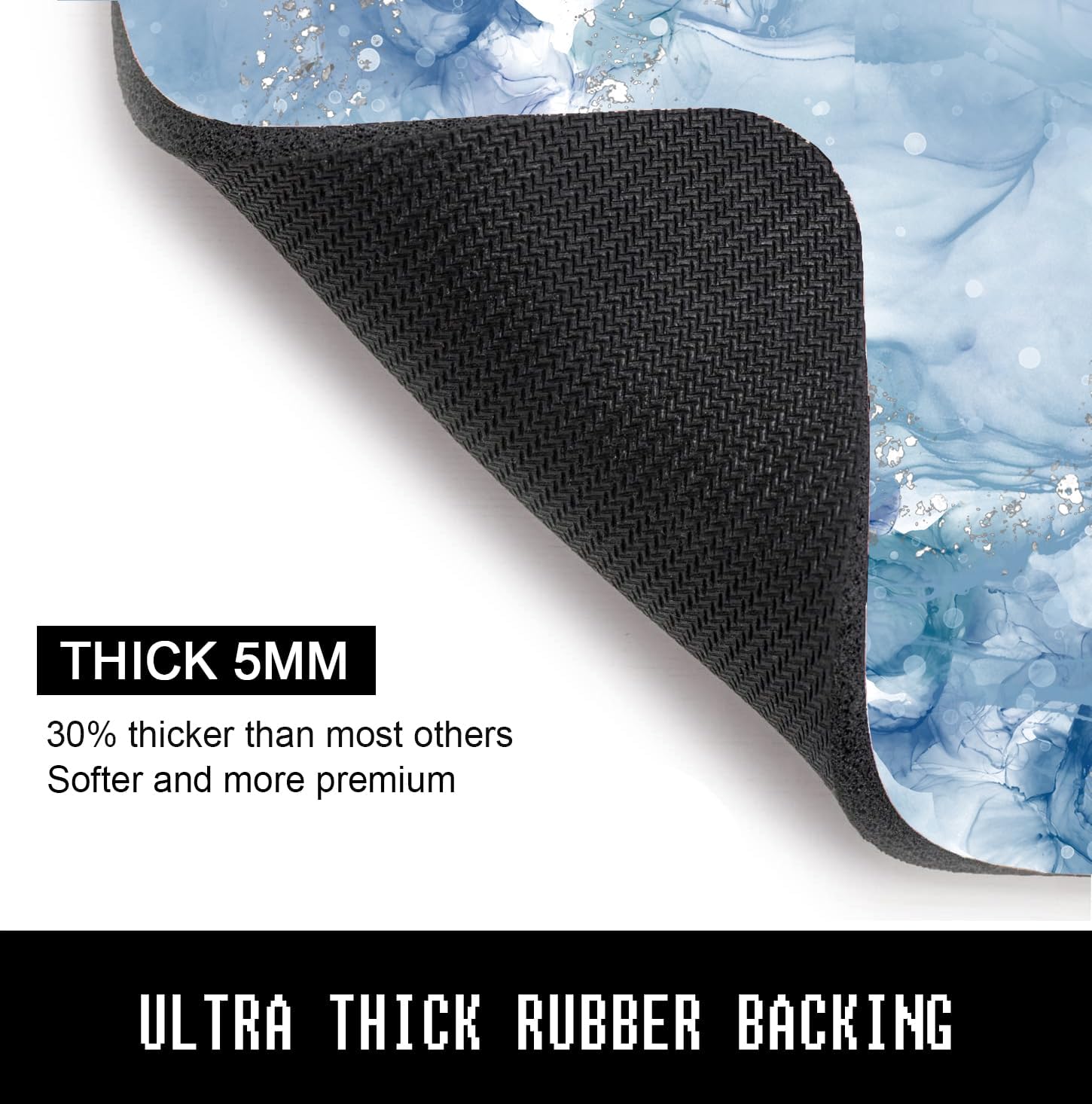 Mouse Pad, 30% Thicker Minimalism Marble Theme Computer Pad, Anti-Slip Rubber Mouse Mat with Stitched Edges for Gaming, Office, Laptop, PC, Women, 8" x 10" Thick 5 mm, Floral Blue Marble image 3