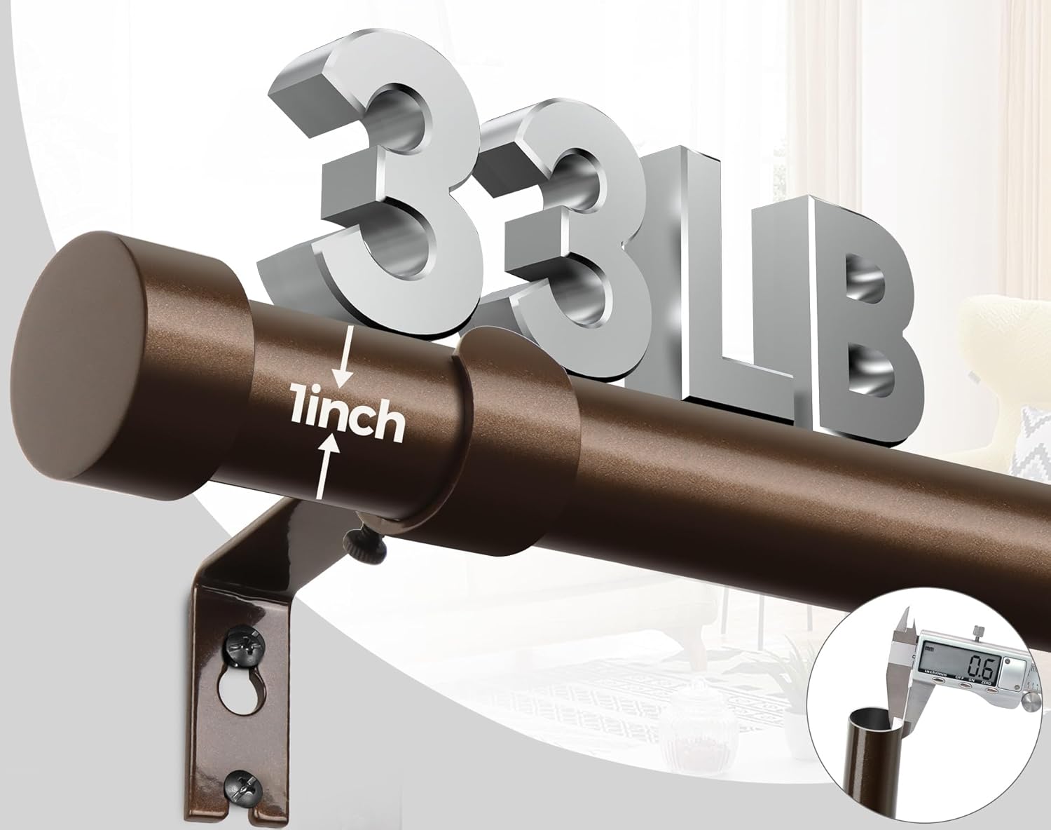 KAMANINA Bundle of 66 to 120 inch Black Double Curtain Rod and 66 to 120 Inch Bronze Curtain Rod, Modern Simple End Cap