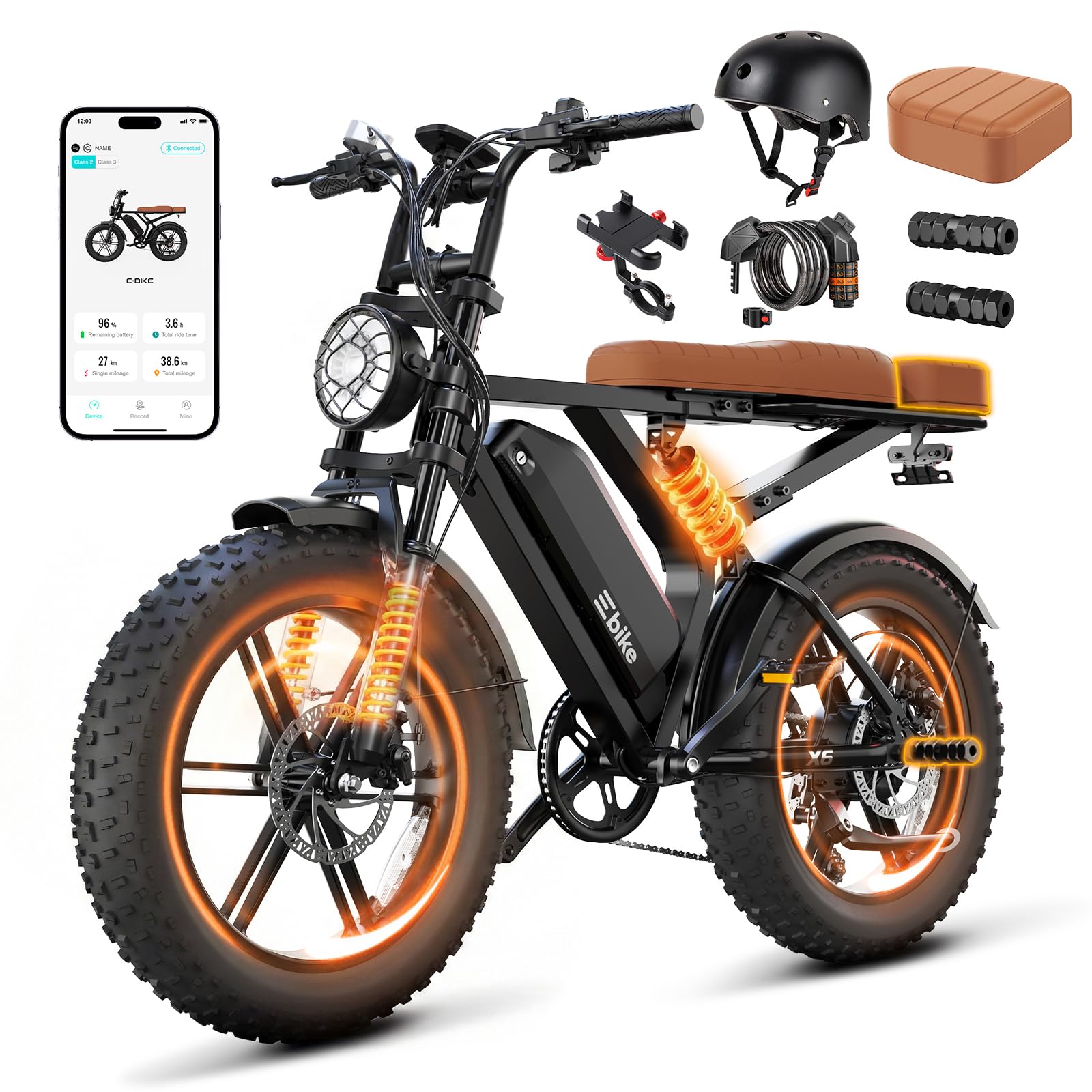 Electric Bike for Adults,20"x4" Fat Tires Retro Ebike,28MPH,Range 65Miles