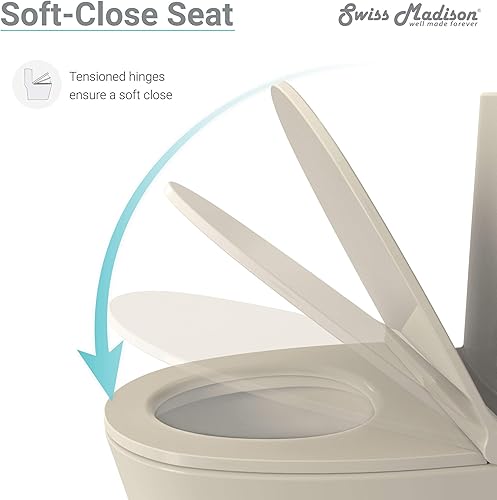 Vista 14 de Swiss Madison Well Made Forever SM-1T803BQ Chateau - Inodoro alargado de una pieza con descarga dual, acabado mate, 0.8/1.28 gpf