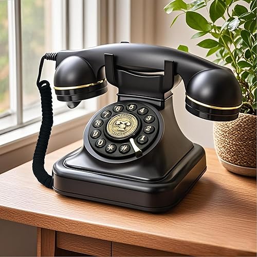 Miniatura 2 de Teléfono fijo retro para el hogar, teléfono negro antiguo con cable TelPal con cable, teléfono antiguo con botón de 1930, teléfono vintage con botón