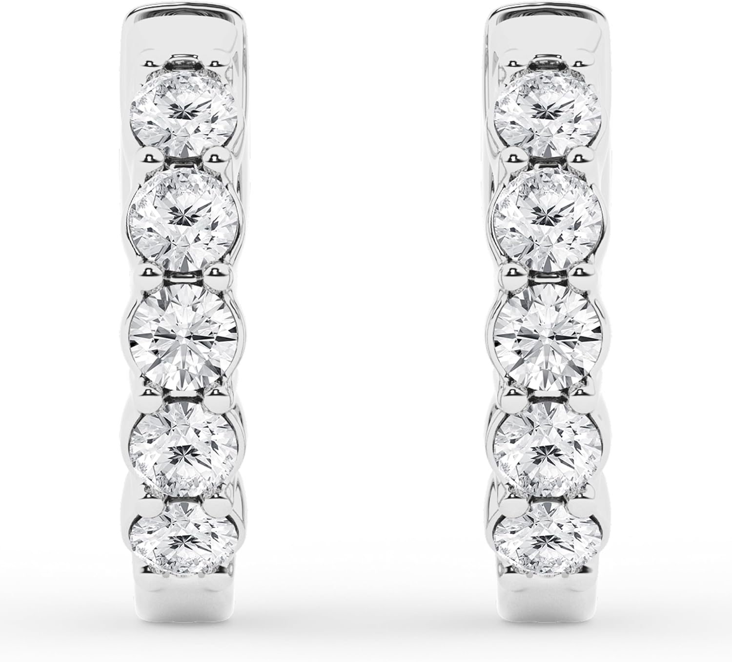 Belacqua 0.25-2.00 Carat Round Lab Grown Diamond Huggie Hoop Earrings in Sterling Silver, Color G+, Clarity SI, Prong Set, Jewelry for Women, Gift Box Included