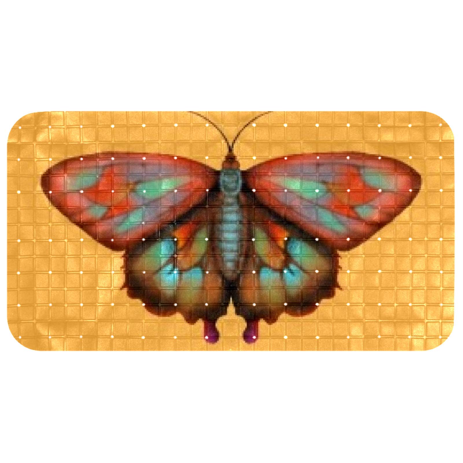 Tapis de bain antidérapant 35x67 cm à ventouses imprimé papillon