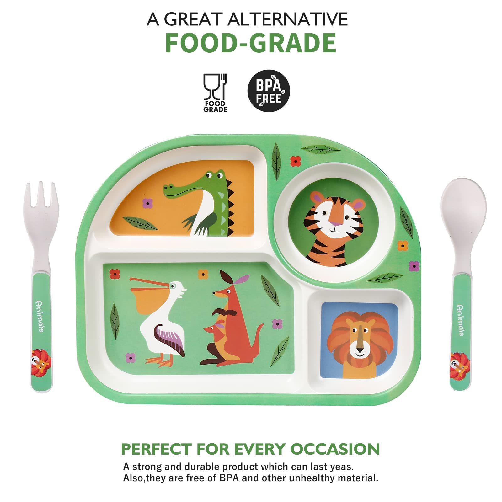 Set Stoviglie Bambini 5 Pezzi - Melamina Infrangibile - Con Ventosa, Ciotola, Tazza E Posate - Senza BPA