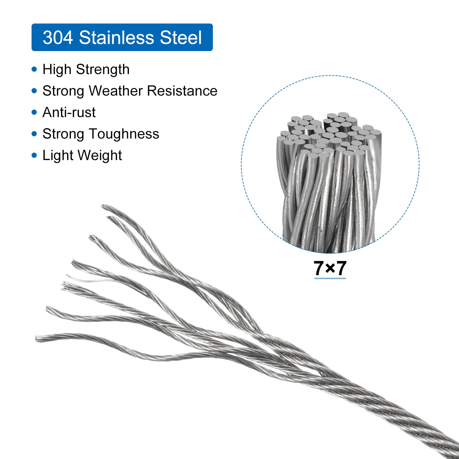QUARKZMAN 10M x 8mm (33Ft x 5/16") Fune Metallico Cavo Acciaio Inossidabile 304, Tenditore Tirante con 2pz Mandrini a Vite per Appendere Stendibiancheria Sollevamento, Trasparente
