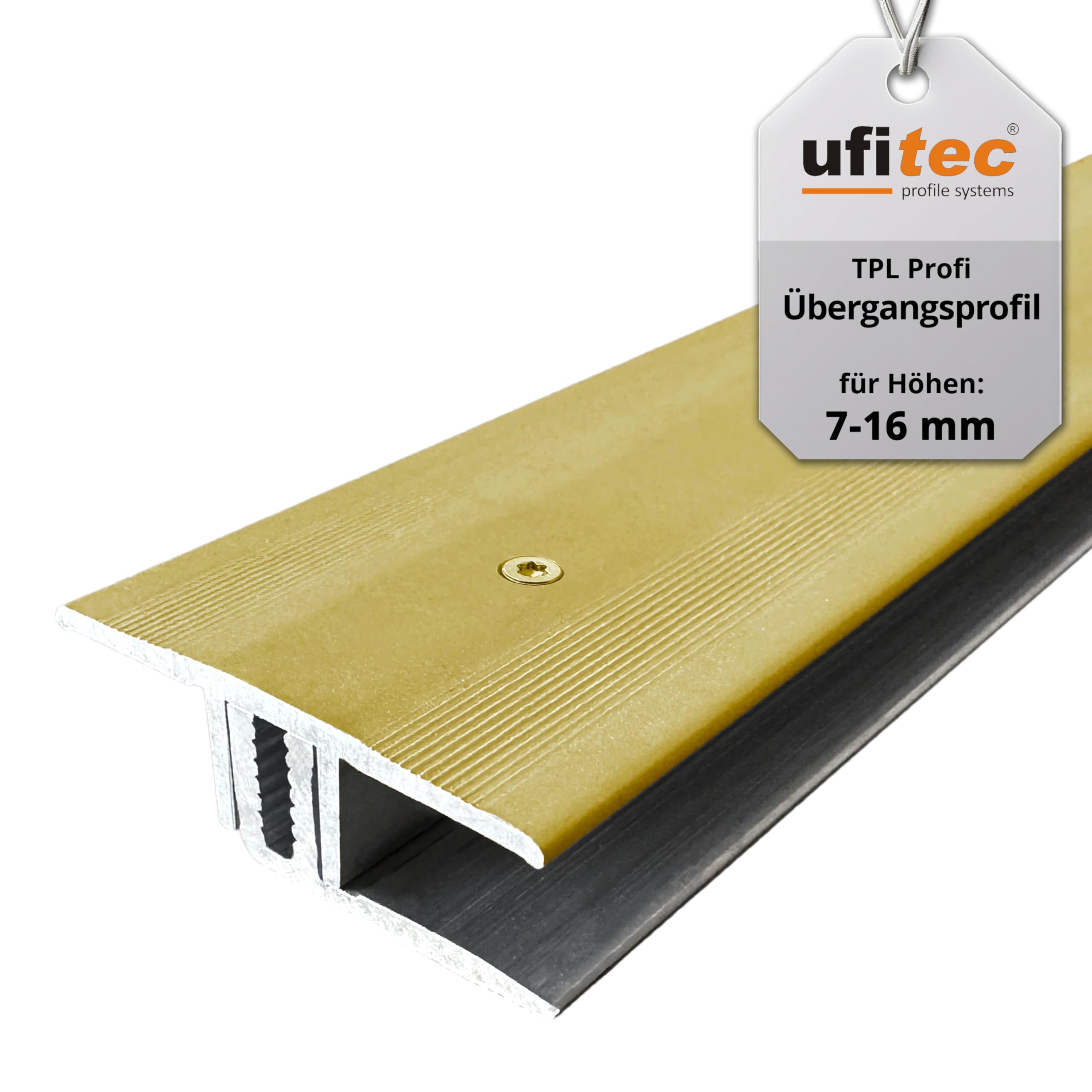 Perfil de transición ufitec® TPL Profi para parquet y suelos laminados - Ancho de cobertura: 33 mm - en dos piezas, atornillable y apto para espesores de suelo de 7 a 16 mm