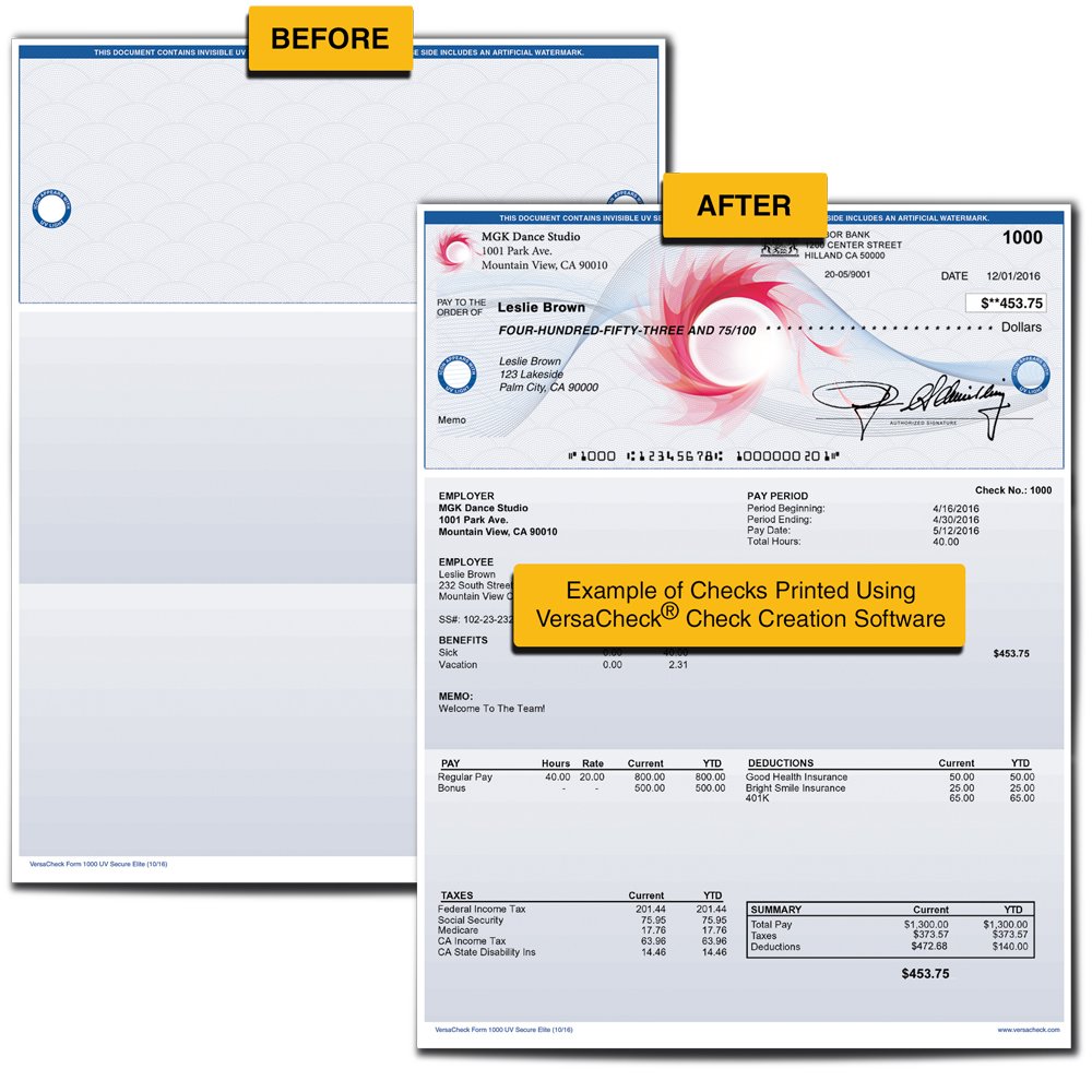 Papel Cheques VersaCheck Secure #3000 - 250 Hojas Blancas Seguridad