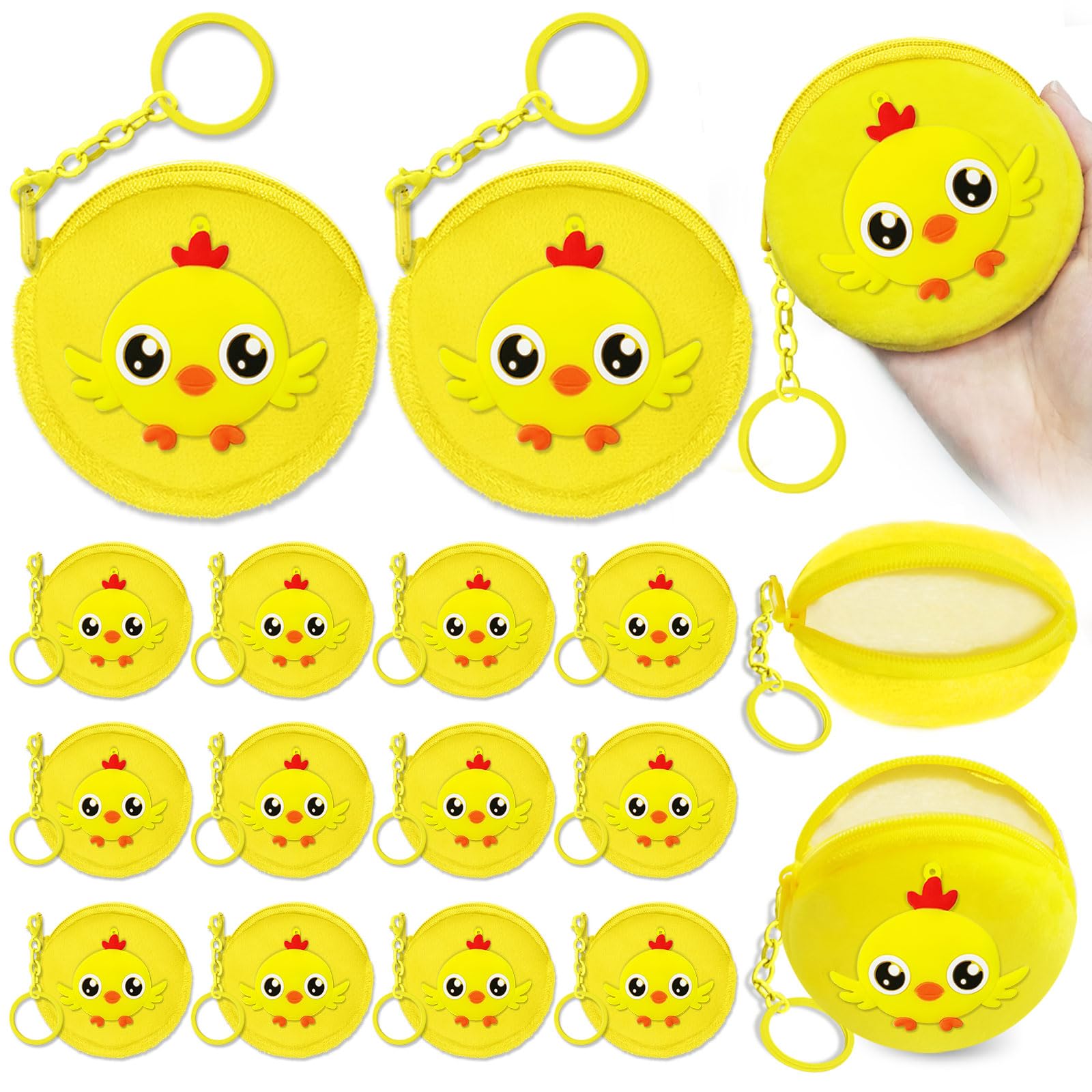 15 Pack Chicken Coin Purse with Zipper Keychain,Wallet Bag Party Favors for Chicken Birthday Party Decoration,Farm Animal Themed Baby Shower,School Carnival Rewards,Travel,Classroom Prize-image-36