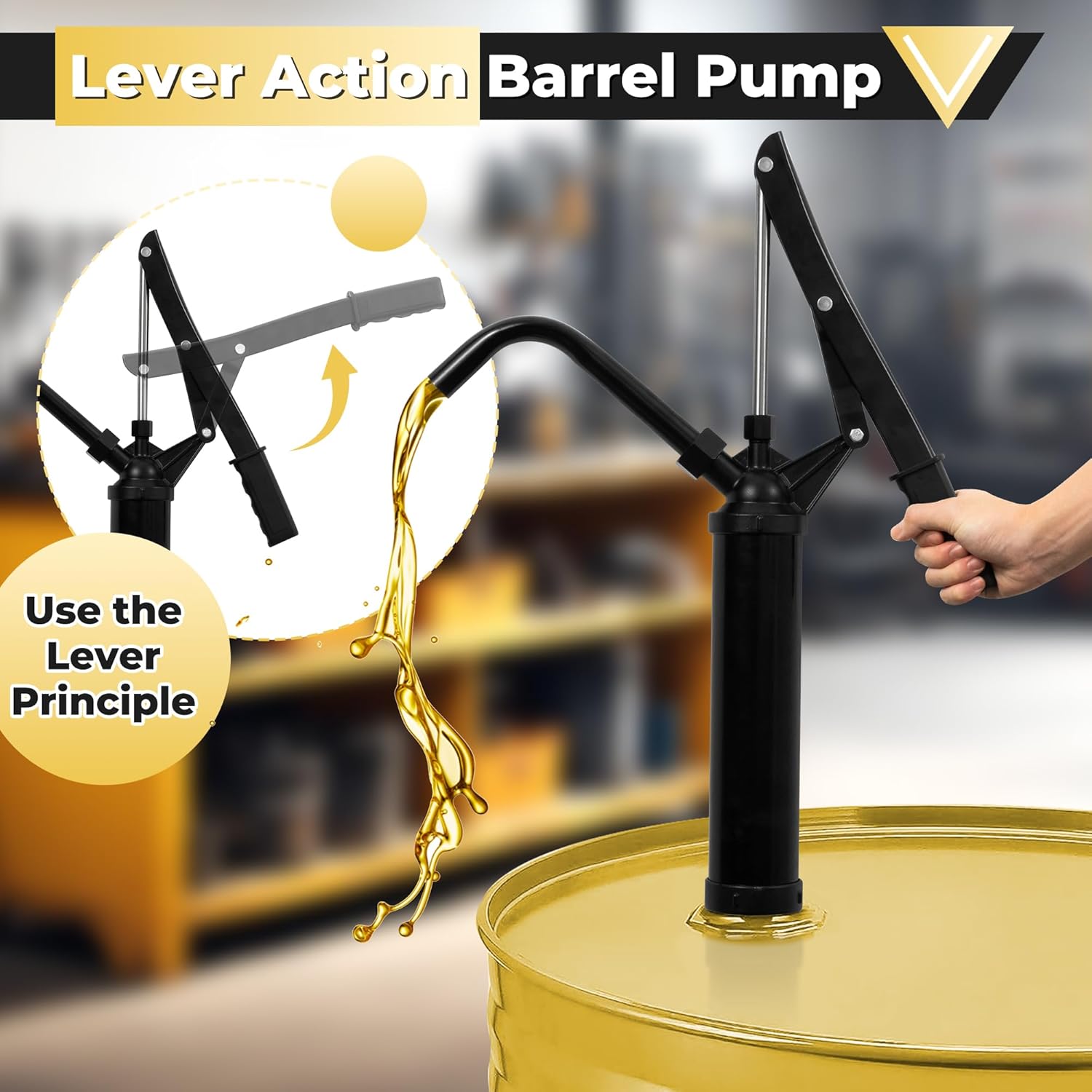 55 Gallon Drum Pump - Lever Action Barrel Fuels Hand Pumps with Telescoping Suction Tube Fit 5 to 55 Gallon Drums & Barrels, Heavy Duty Manual Transfer for Motor Oil Chemicals Diesel Kerosene