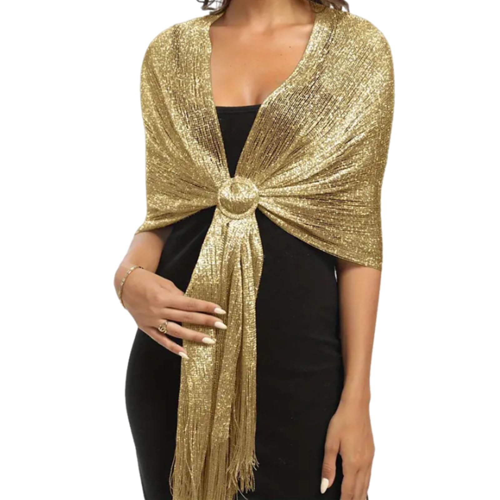 CopbopwnSparkling Metallic Shawls and Wraps with Buckle Shawls and Wraps for Women Gold Silver Black Red Shawl Evening Wraps and Shawls for Evening Party Dresses Wedding Party