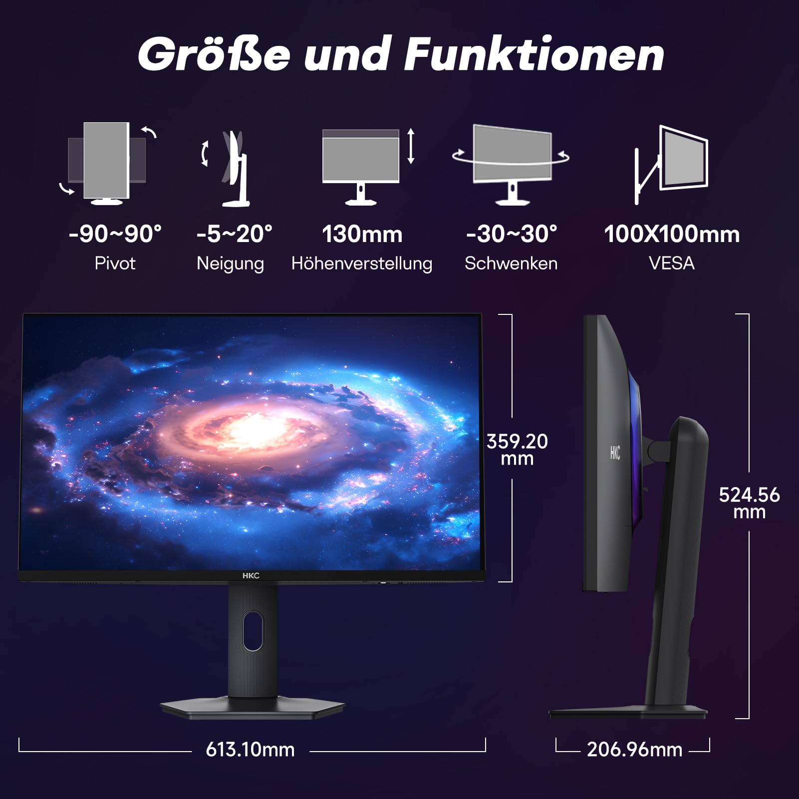 HKC 27 Zoll 4K Gaming Monitor UHD 160Hz/FHD 320Hz Mini LED IPS Bildschirm – Ansicht 10