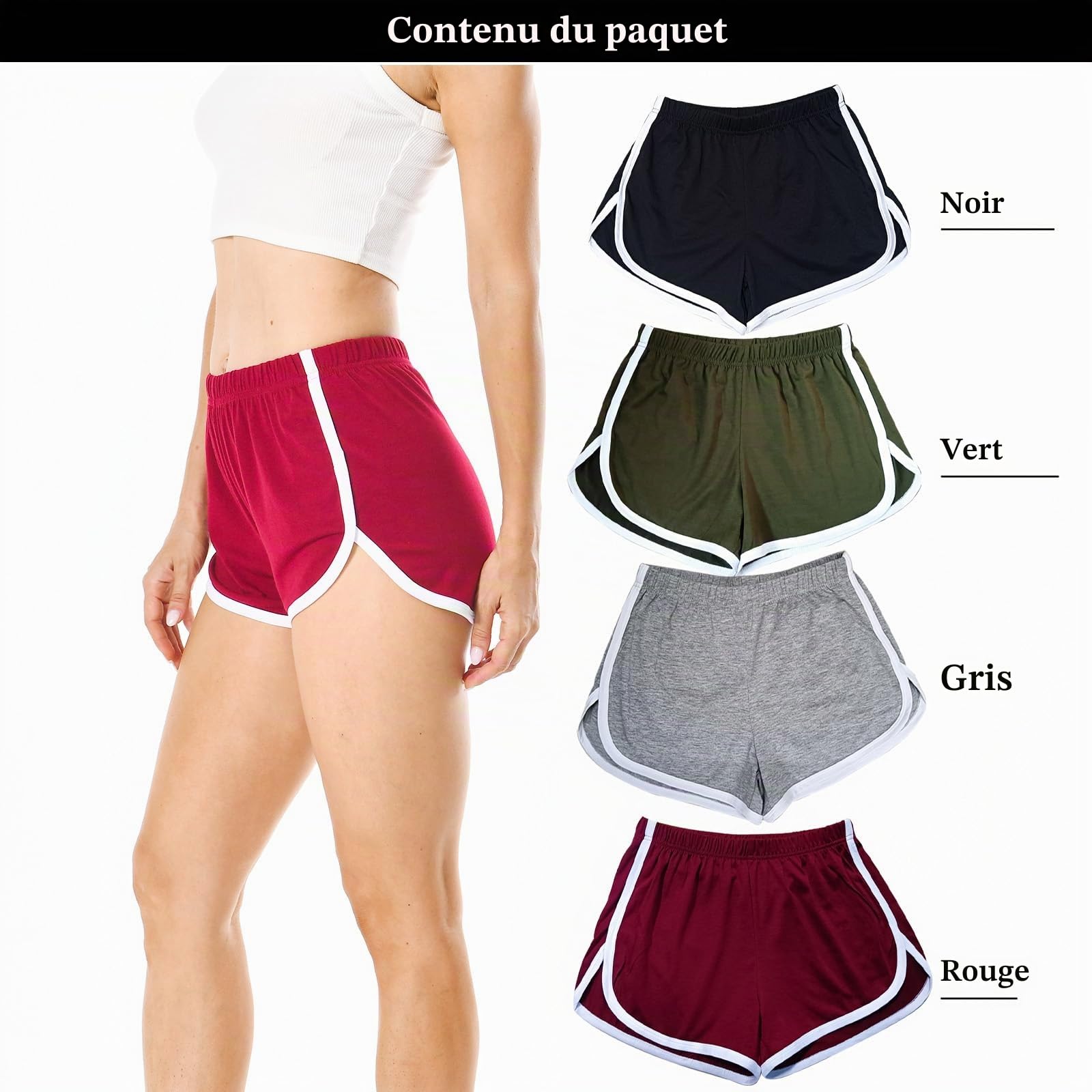 Lot de 4 Pantalons Courts de Danse de Yoga en Coton pour Femme