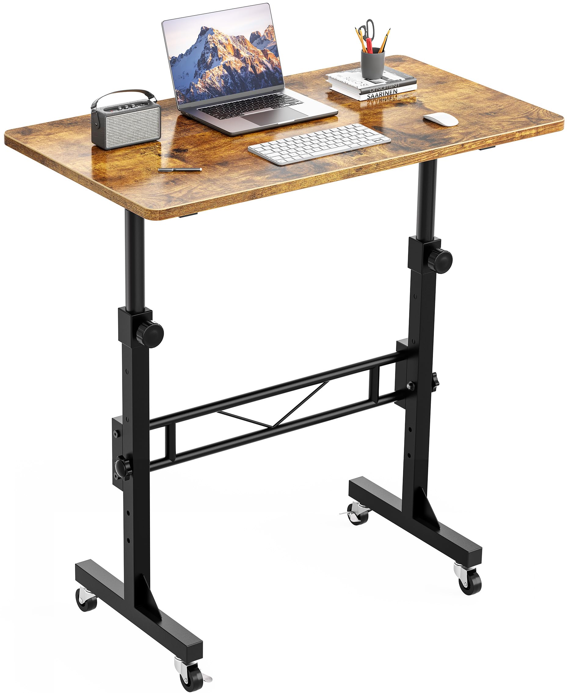 HOMIDEC Height Adjustable Standing Desk, 80x40cm Mobile Small Desk, Portable Home Office Computer Desks with Wheels, Modern Simple Style Desks for Bedroom, Living Room, Office, Vintage — image 1