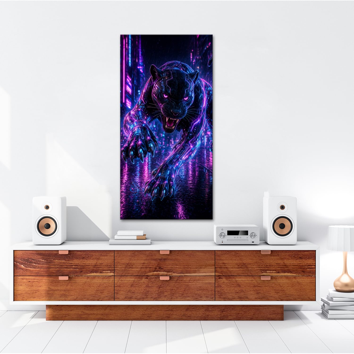 deyoli Obraz na płótnie Futurystyczny kot panterowy w deszczu 120 x 60 cm