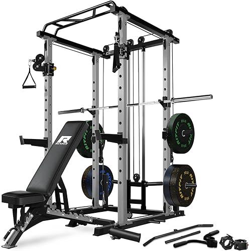 RitFit Power Cage with Optional LAT PullDown/Cable Crossover, 1000LB Squat Rack for Home & Garage Gym, with Weight Storage Rack and More Training Attachments, ASTM-Certified