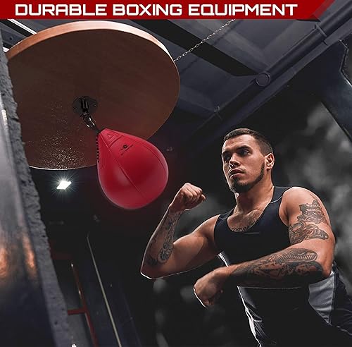 Miniatura 4 de Boxerpoint Paquete de bolsa de velocidad con giro para boxeo, artes marciales mixtas, taekwando, karate en piel sintética, bola refleja de pera para