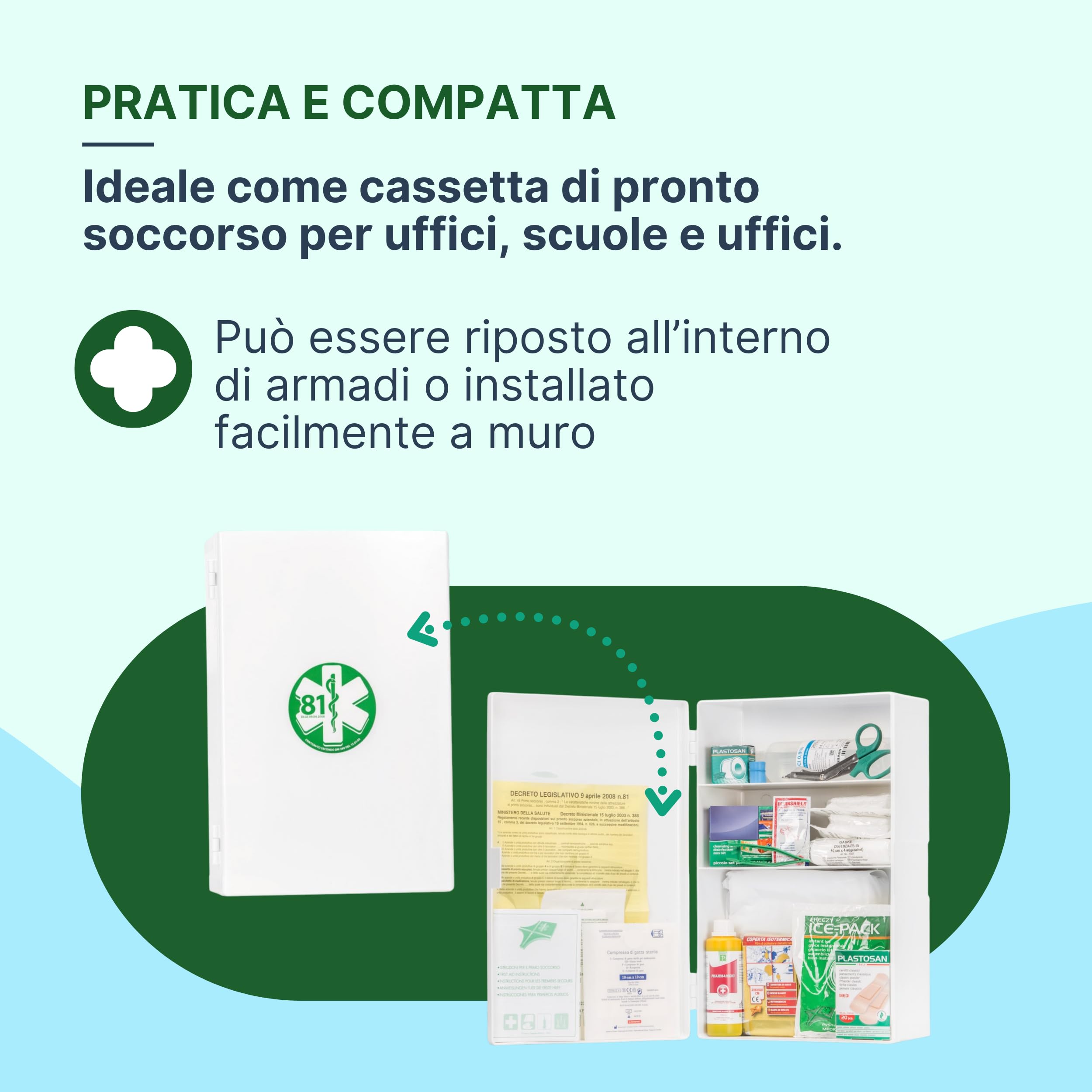 REMEDIA ONE - Cassetta Pronto Soccorso Aziende Allegato 1 - Cassetta Primo Soccorso 3 Ante, 2 Ripiani Interni e Chiusura a Scatto, Bianco