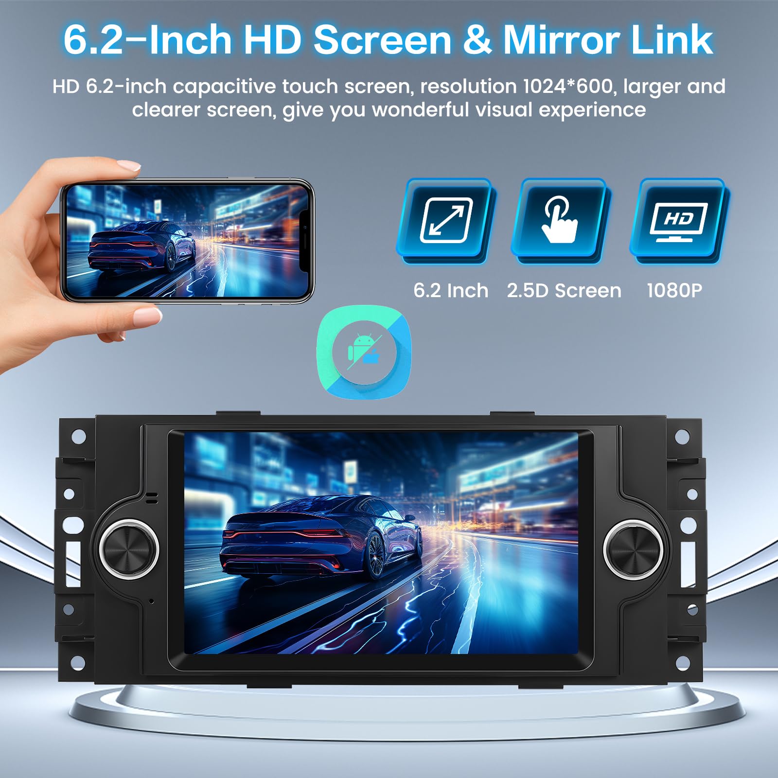 2+64G Inefala para Jeep Grand Cherokee/Compass/ChrysIer 300c 2005-2007 Android 13 Radio de Coche, 6.2 Pulgadas Pantalla táctil inalámbrica CarPlay Android Auto GPS WiFi BT WiFi FM/RDS Cámara Trasera
