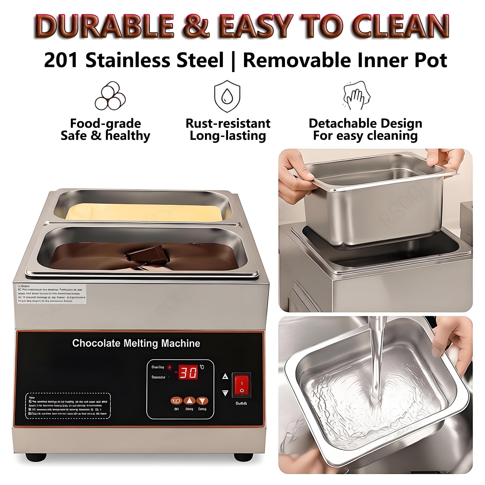 Fondoir à Chocolat Tempéreuse à Chocolat Professionnelle en Acier Inoxydable, Appareil a Fondre Le Chocolat, Réchaud Électrique pour Chocolat, Pâtisserie, Bonbons et Fromage 1pots