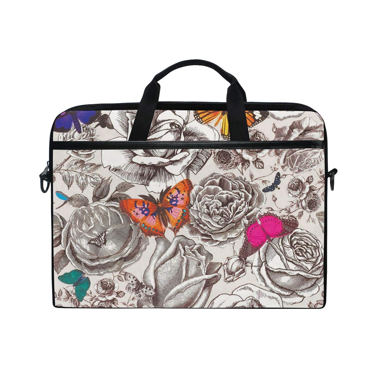 Sacoche pc 14-15.4" motif fleuri papillons - Idéal pour le bureau et fac