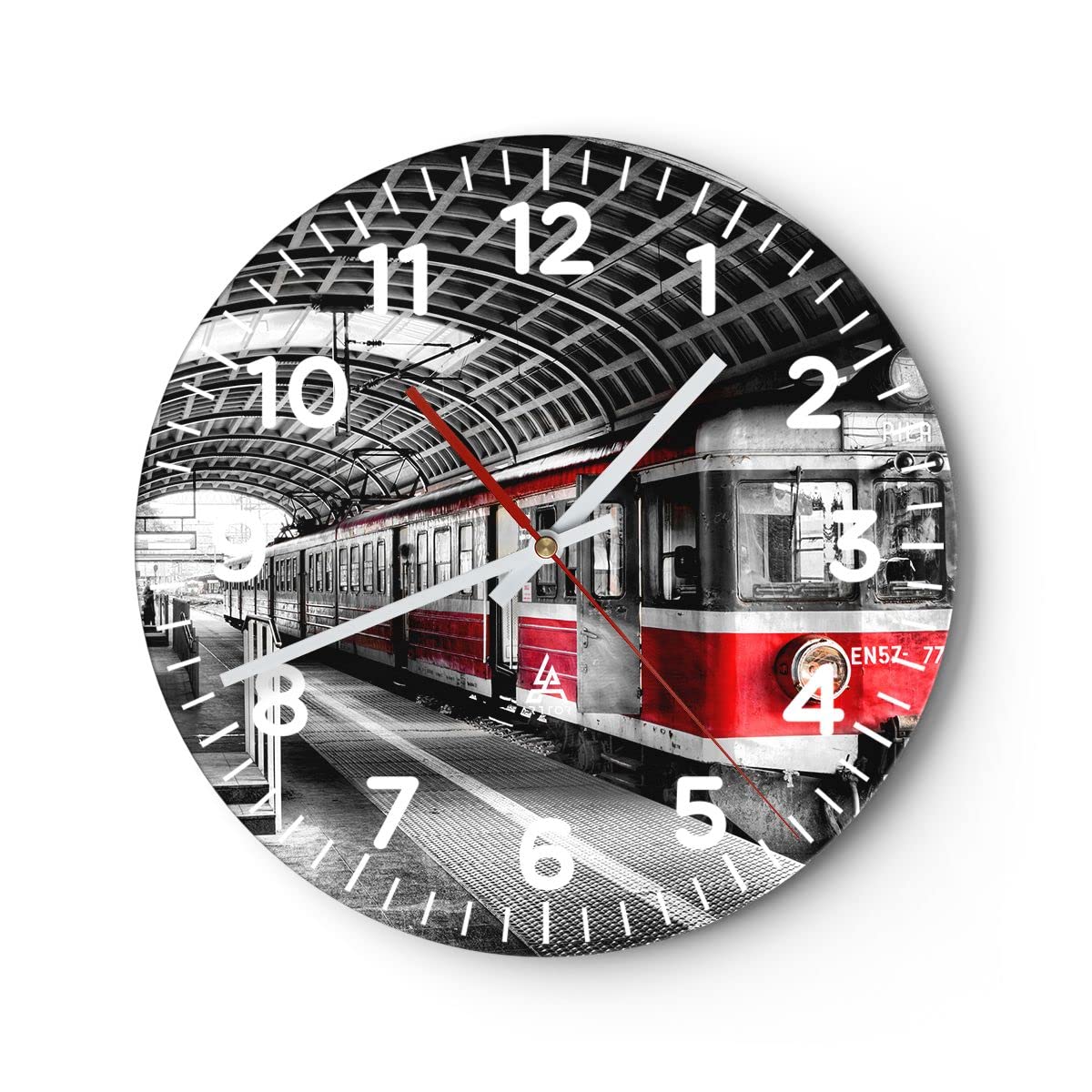 ARTTOR Zegar ścienny na szkle Kolej Stacja Pociąg transport Nowoczesny 30x30 cm Dekoracja ścienna Salon Sypialnia Kuchnia Deko Cichy zegar na ścianę Duży Wall Clock Dekor C4AR30x30-2558