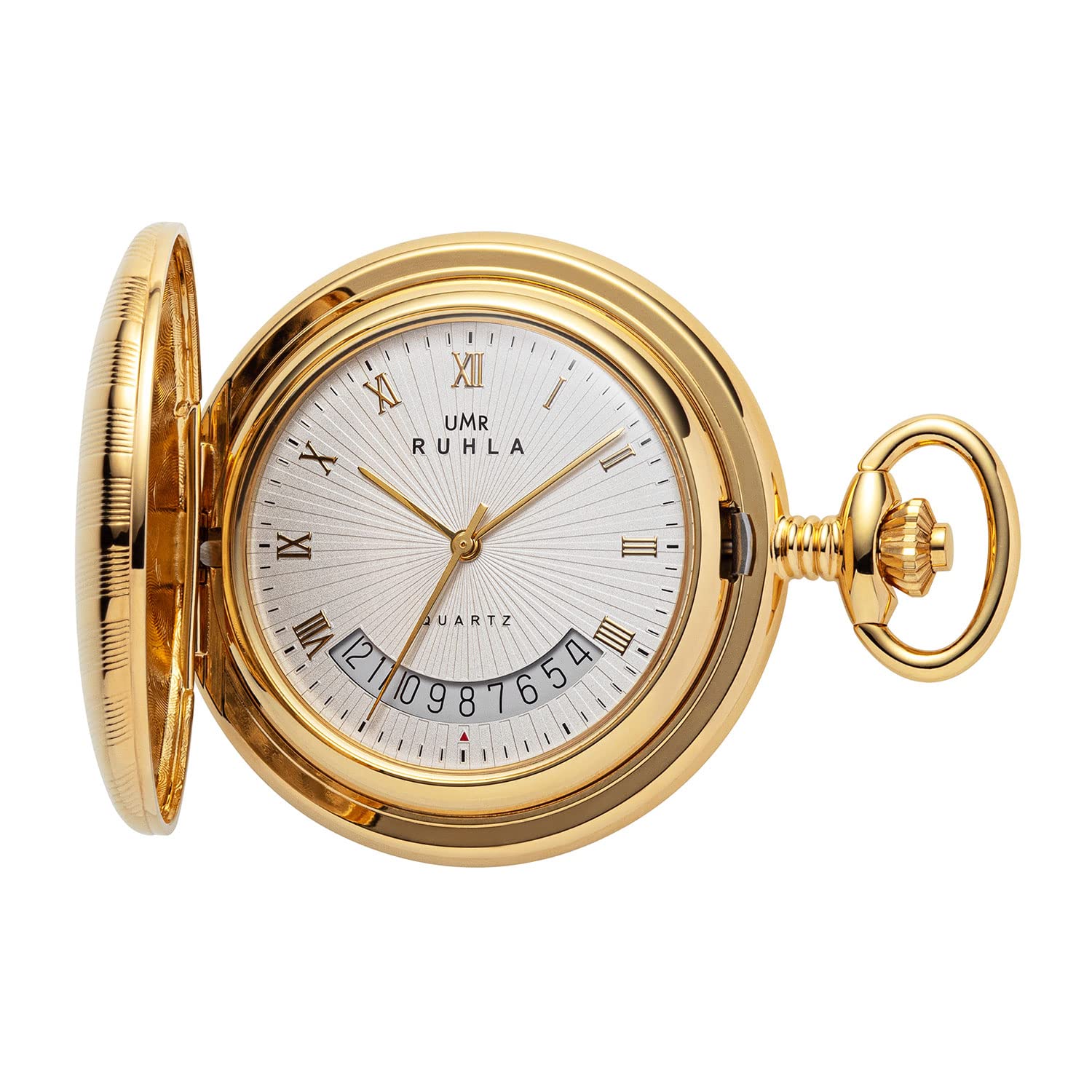 Ruhla Taschenuhr für Herren mit Vergoldete Gehäuse mit Kette aus Edelstahl, mit Sprungdeckel, Gehäusedurchmesser: 42 mm, 82000R8836