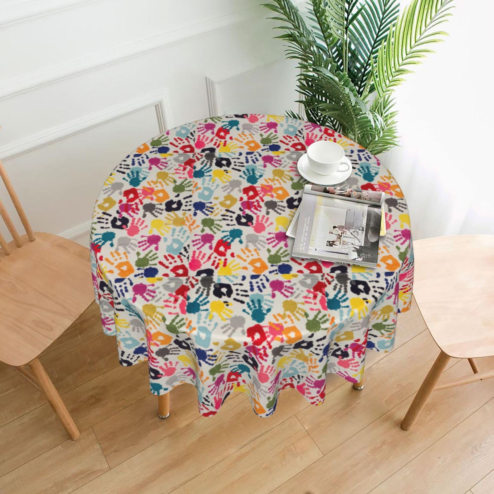 OKFSTY Hand Print Print Round Tablecloth 60in for Wedding Elegant Polyester Cover for Party Reception Festive Dinner