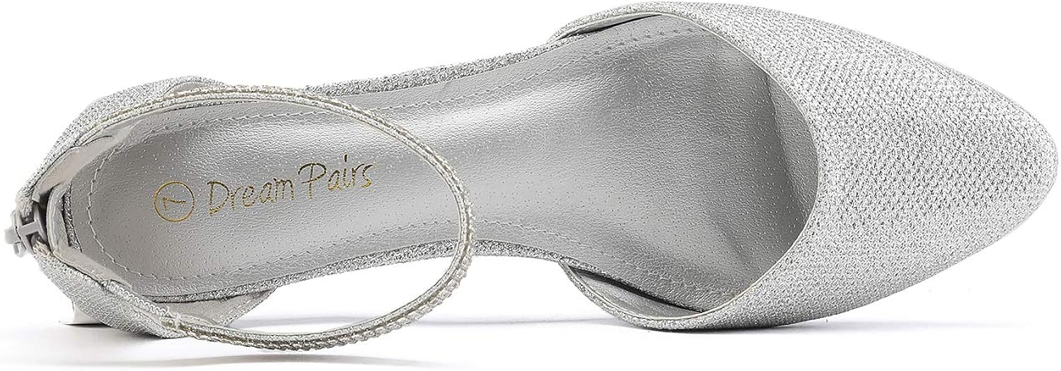 DREAM PAIRS Women's Low Wedge Ankle Strap Flats Shoes 11 Silver/Glitter