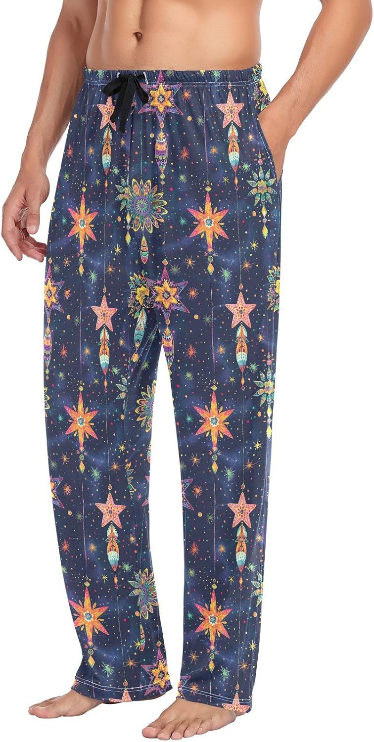 ALAZA Boho Dreamcatcher Starry Sky Men's Pajama Pants Men Cotton Pajama Bottoms with Pockets, S