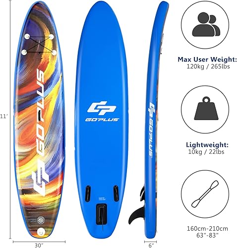 Miniatura 8 de Goplus Tabla de remo inflable de pie, 1010.5 pies11 pies SUP 6 pulgadas de grosor con accesorios de primera calidad, paleta de aluminio ajustable,
