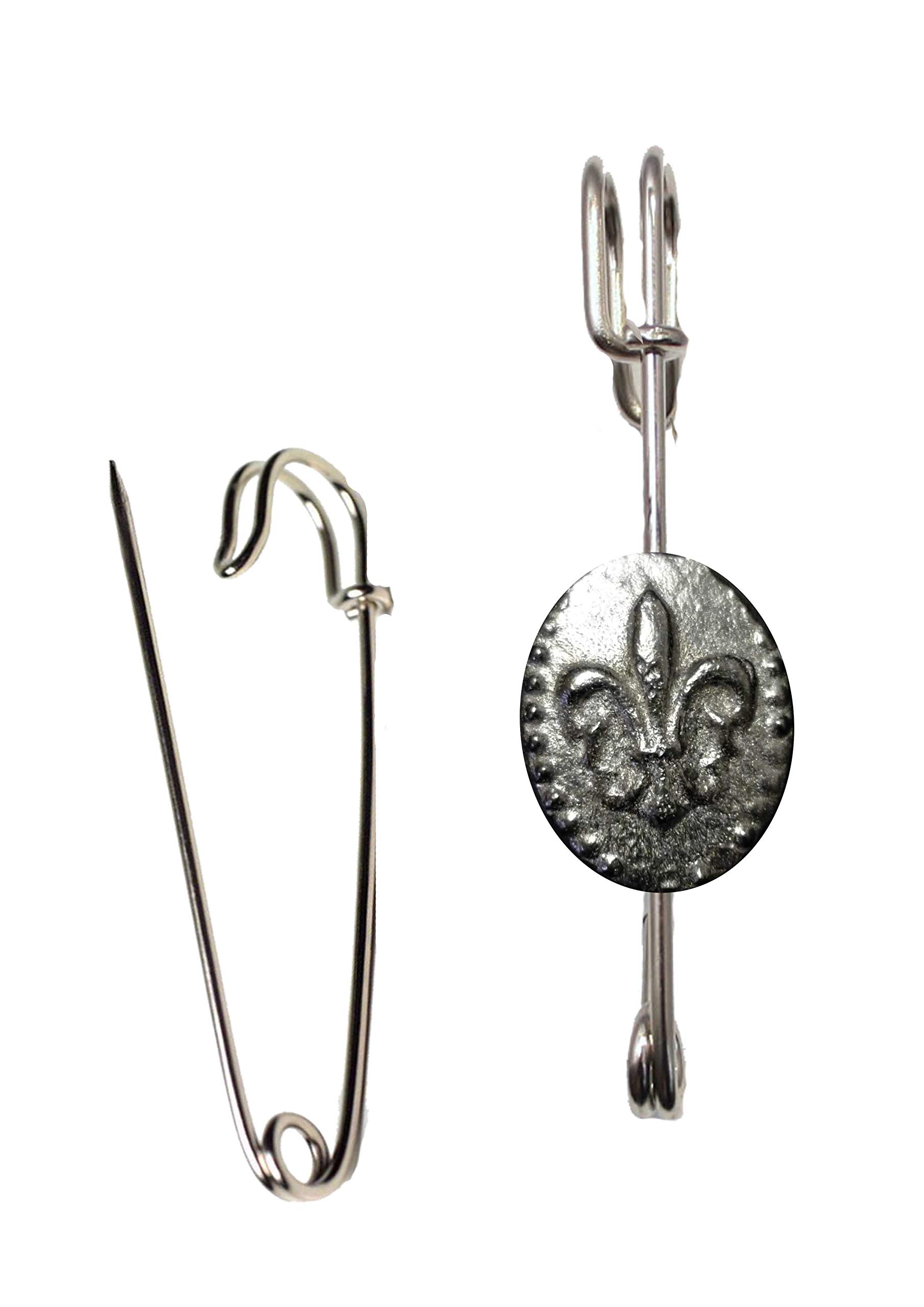 FT399 fleur-de-lis Cameo 1.9x2.5cm Scarf, Brooch and Kilt Pin Pewter 3" 7.5 cm POSTED BY US GIFTS FOR ALL 2016 FROM DERBYSHIRE UK