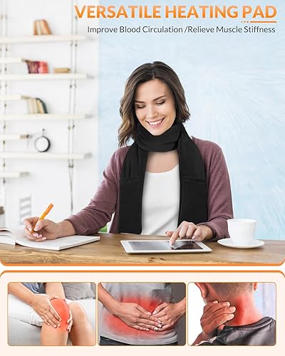 Miniatura 5 de Bufanda eléctrica con calefacción inalámbrica de 63 pulgadas de longitud, calentador suave con cargador de energía USB recargable de 10000 mAh, 3