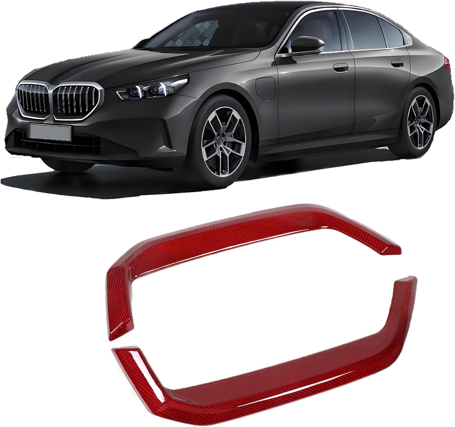 Exhaust Muffler Tail Pipe Frame Compatible with BMW 5 Series G60 2024 Sedan,Carbon Fiber Pipe Throat Exhaust Outputs Tail Decorative Cover Protection Frame Sticker Accessories (Red Carbon Fiber)