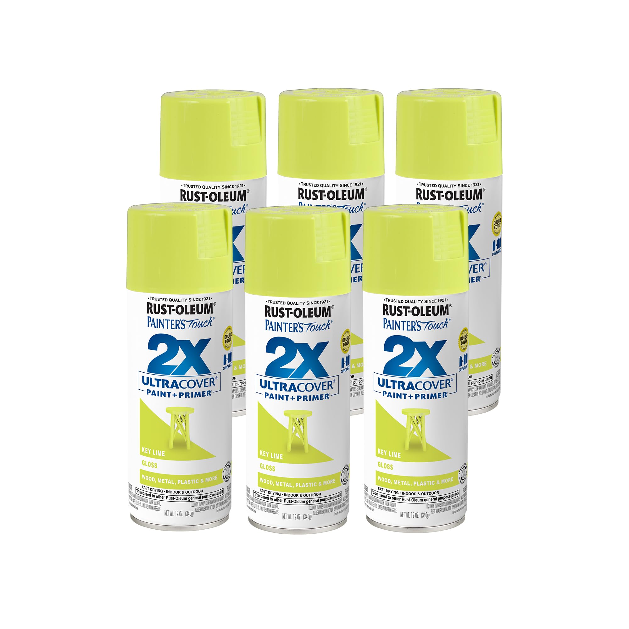 Rust-Oleum 334036-6PK Painter's Touch 2X Ultra Cover Spray Paint, 12 oz, Gloss Key Lime, 6 Pack