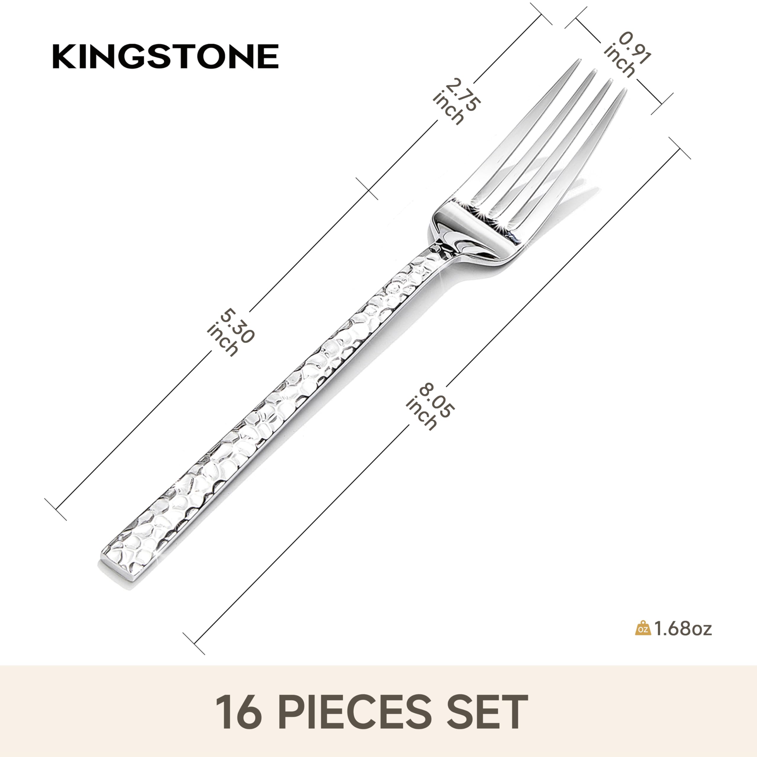 Hammered Stainless Steel Dinner Forks - 16 Piece Set -9
