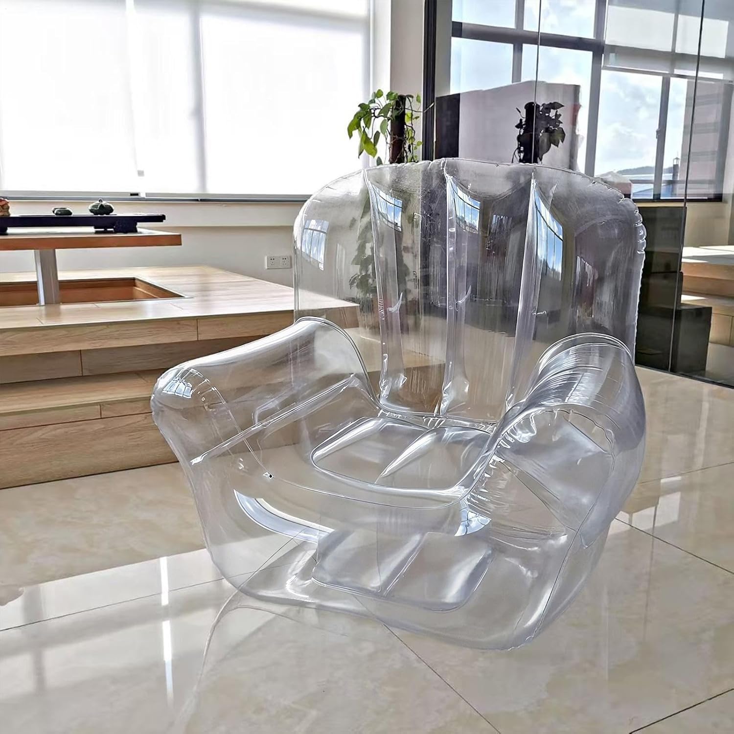 インフレータブルエアチェア - 透明な人間工学に基づいたソファ |寝室、旅行、プールサイド、バルコニー、芝生、屋内、屋外用のブローア