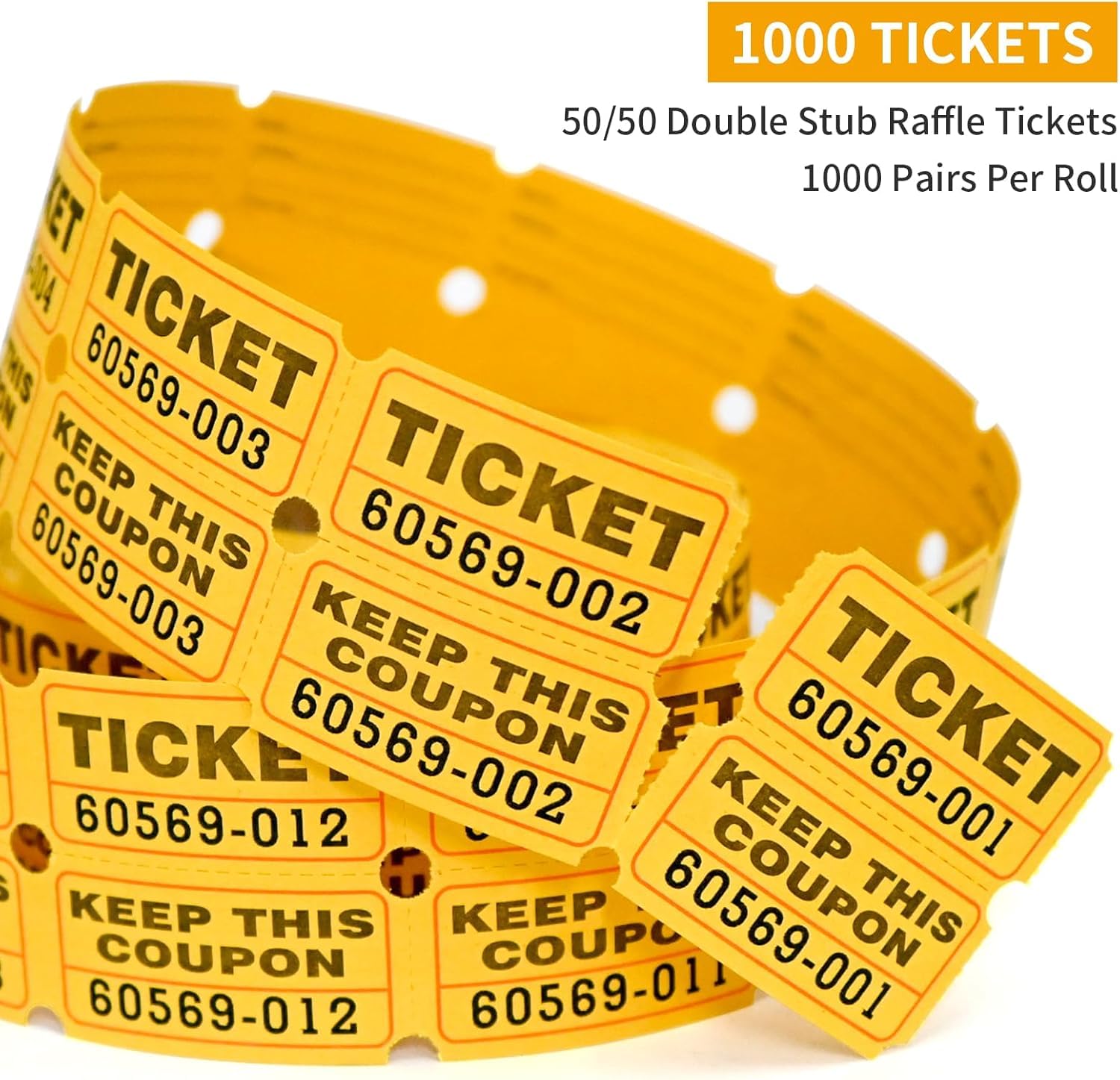 Bilety na loterię Hsthe Sea Double Roll – 1000 losów na rolkę – Raffle Drum Tickets Roll for Bingo Ballot Party (żółty)