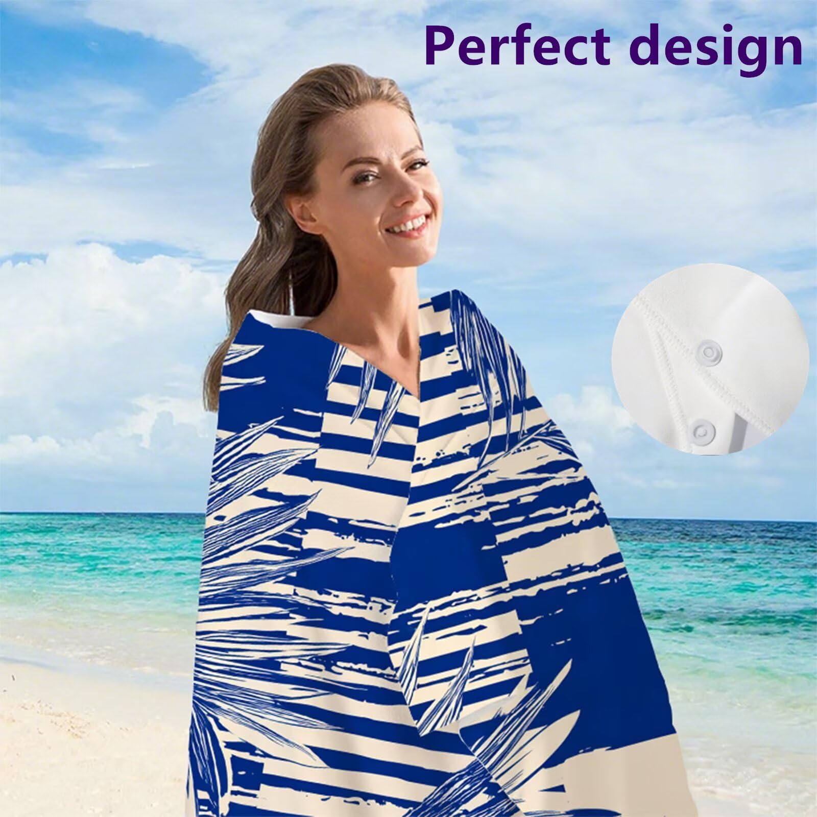 Telo Mare Microfibra 90x180 cm Telo Mare Grande, Asciugamano Palestra Assorbente Asciugatura Rapida, Asciugamano Mare Antisabbi Stuoia Spiaggia per Piscina, Viaggio 2 Set- Strisce Blu Navy G1-1022