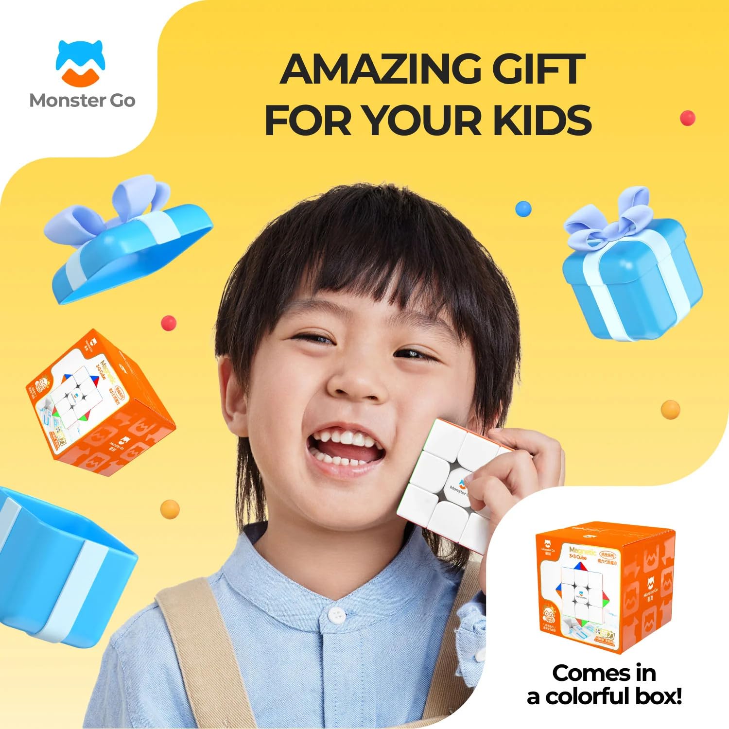 Cubelelo GAN Monster Go (v3) Magnetischer 3x3 Speedcube | Wabendesign für butterweiches & stabiles Drehen, einstellbare Spannung, Eckenschneiden | Ideales Puzzle-Spielzeug für Anfänger, Jungen