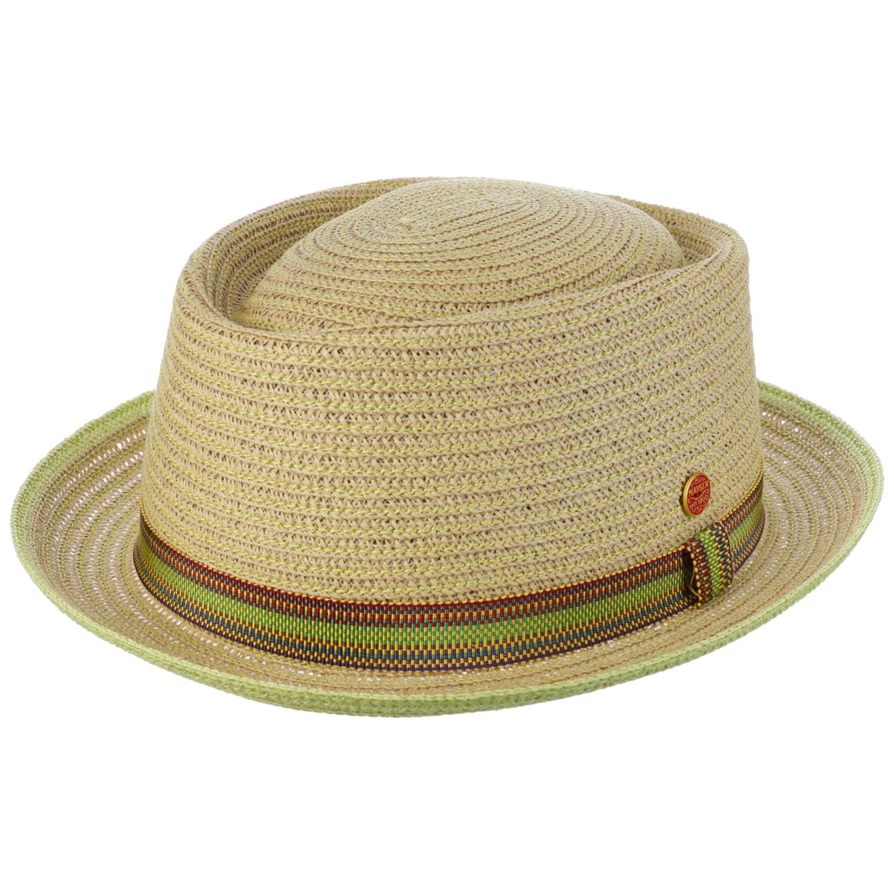 Mayser Andy Green Pork Pie Straw Hat Men Nature-Green 7 1/2