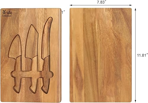 Miniatura 4 de Cangshan 1027327 Juego de cuchillos de queso de madera de olivo de 3 piezas con tabla de queso de acacia