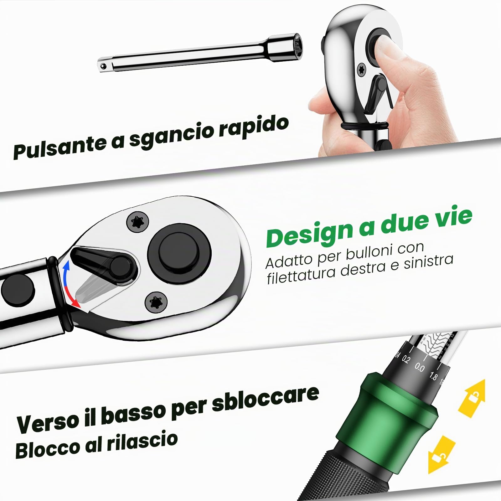 Chiave Dinamometrica Bici, Set Chiavi a Cricchetto 1/4 di Pollice 2-24 Nm, Cricchetto Reversibile a 72 Denti, Precisione di Errore ± 3%, con Adattatore da 3/8", Punte Phillips Hex e Torx