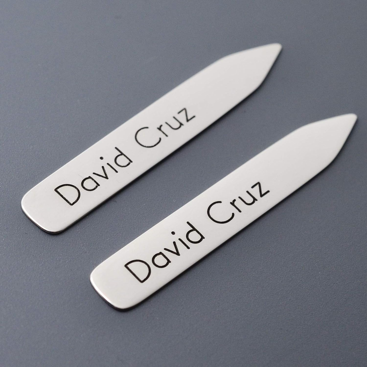 Personalized .925 Sterling Silver Collar Stays for Men's Dress Shirts 2.25 Custom Engraved Metal Stiffeners Valentine's Day Present for Him 25th Anniversary