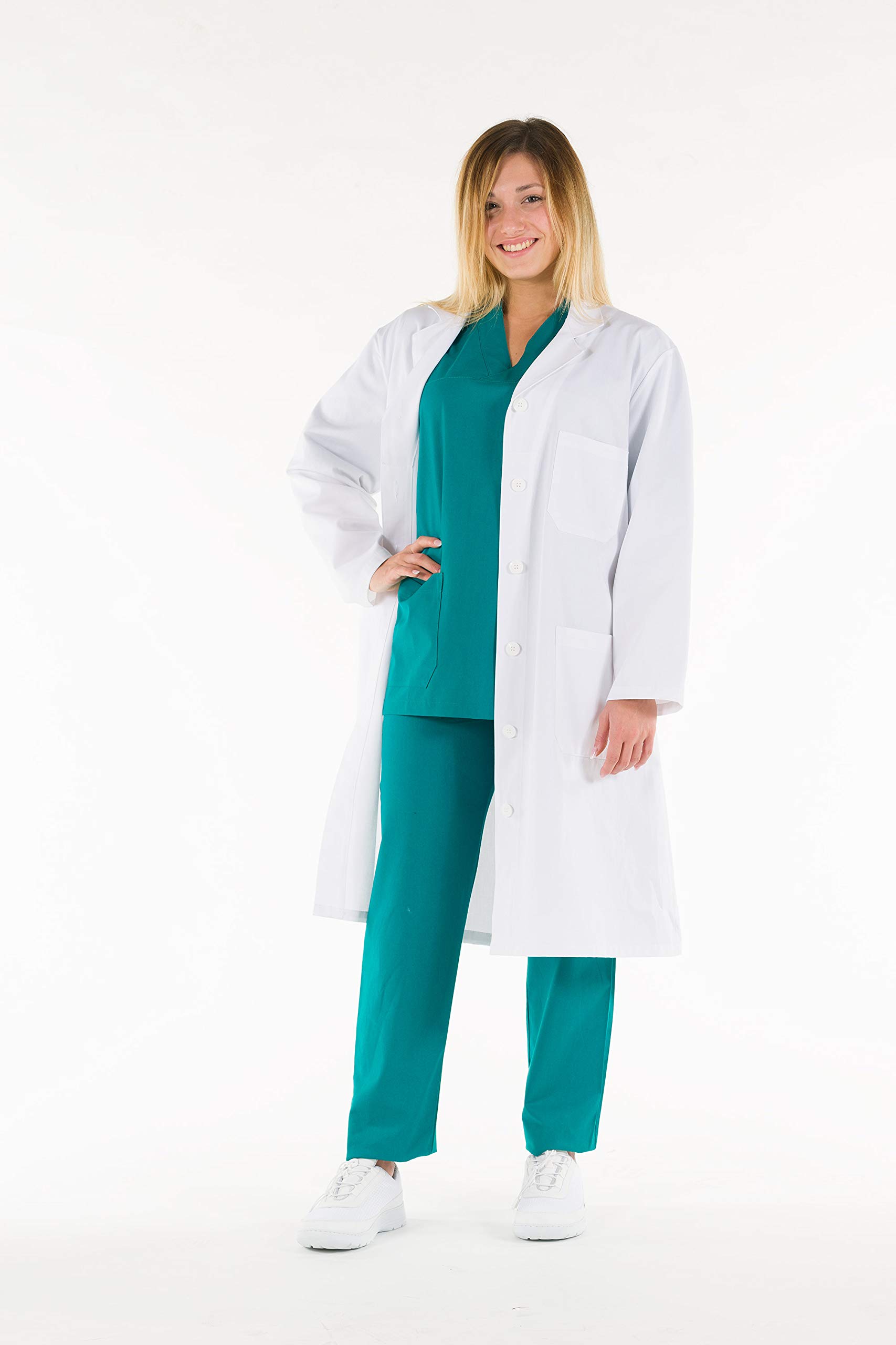 GIMA Gima - Abrigo de laboratorio blanco para mujer, ropa de trabajo médico, hecha de 100% algodón de alta calidad, talla 52 de la UE, línea profesional y elegante.